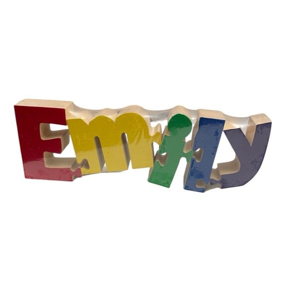 Custom Personalized Wooden Name Puzzle "Emily" Colorblock Display Kids Room Play - Picture 1 of 7
